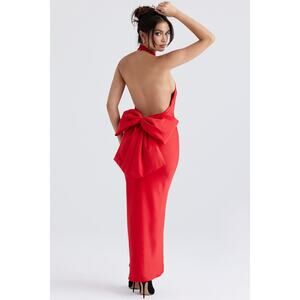 House of CB Ilaria Red Halterneck Dress with Bow